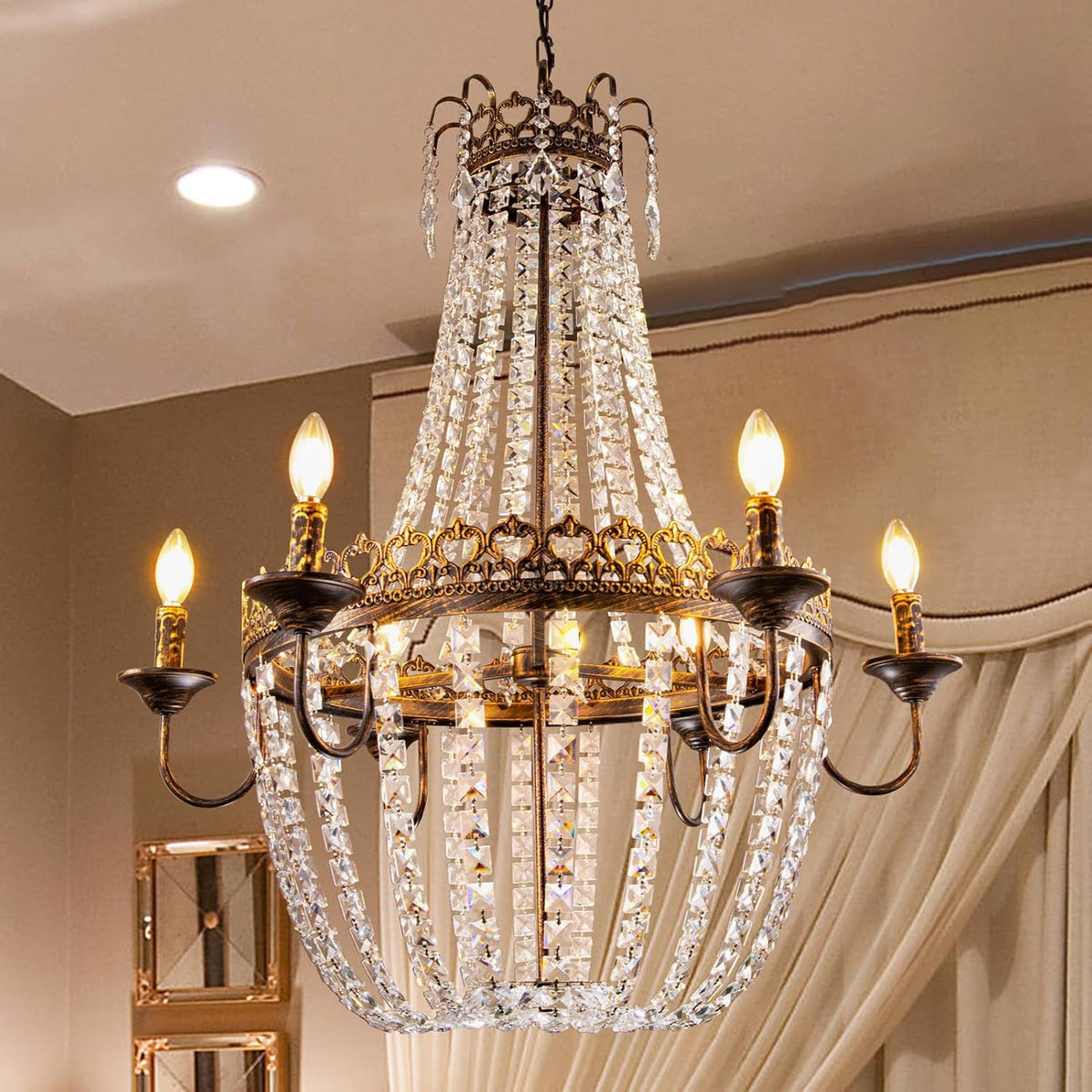 6-Light French Empire Crystal Chandelier in Farmhouse Style for Dining Rooms