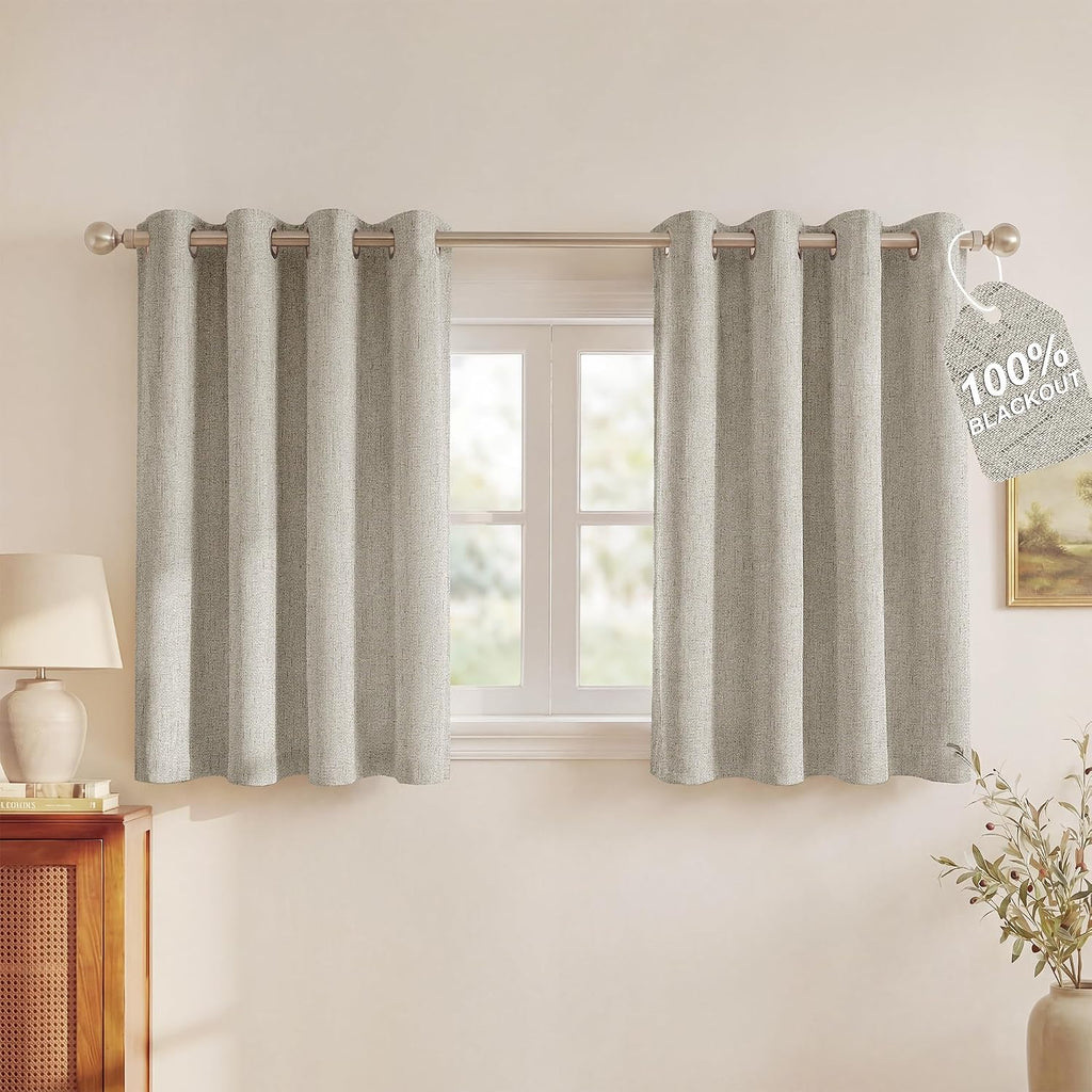 100% Blackout Linen Ivory Curtains, White Liner Composite Grommet Bedroom Window Treatments Relax Home