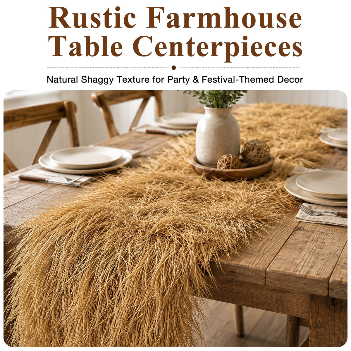 Fake Thatch Hay Table Runner 144 Inch for Western Fall Party Decor