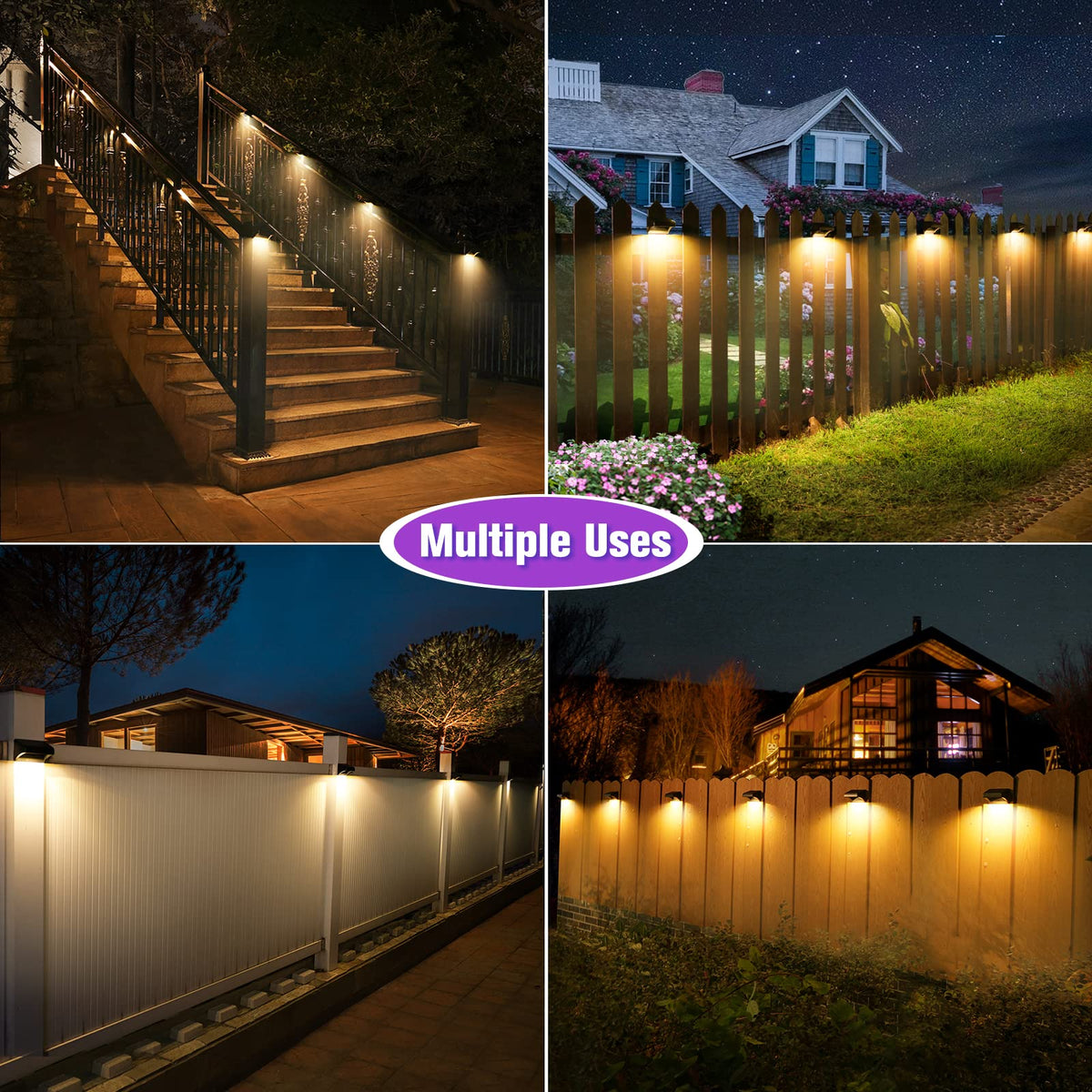 Solar Led Deck Lights, Warm White & RGB Modes, Outdoor Waterproof for Backyard, Pool, Patio, Fence Post/Line (4Pack &