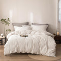 3Pcs Off White & Linen Grey Striped Duvet Cover Set