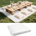 134 x 91 Extra Large White Outdoor Picnic Blanket, Woven Cotton Yarn Oversize Portable Blanket with Fringe for