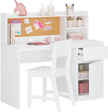 Wooden Kids Desk and Chair Set with Hutch and Storage for Ages 5-12