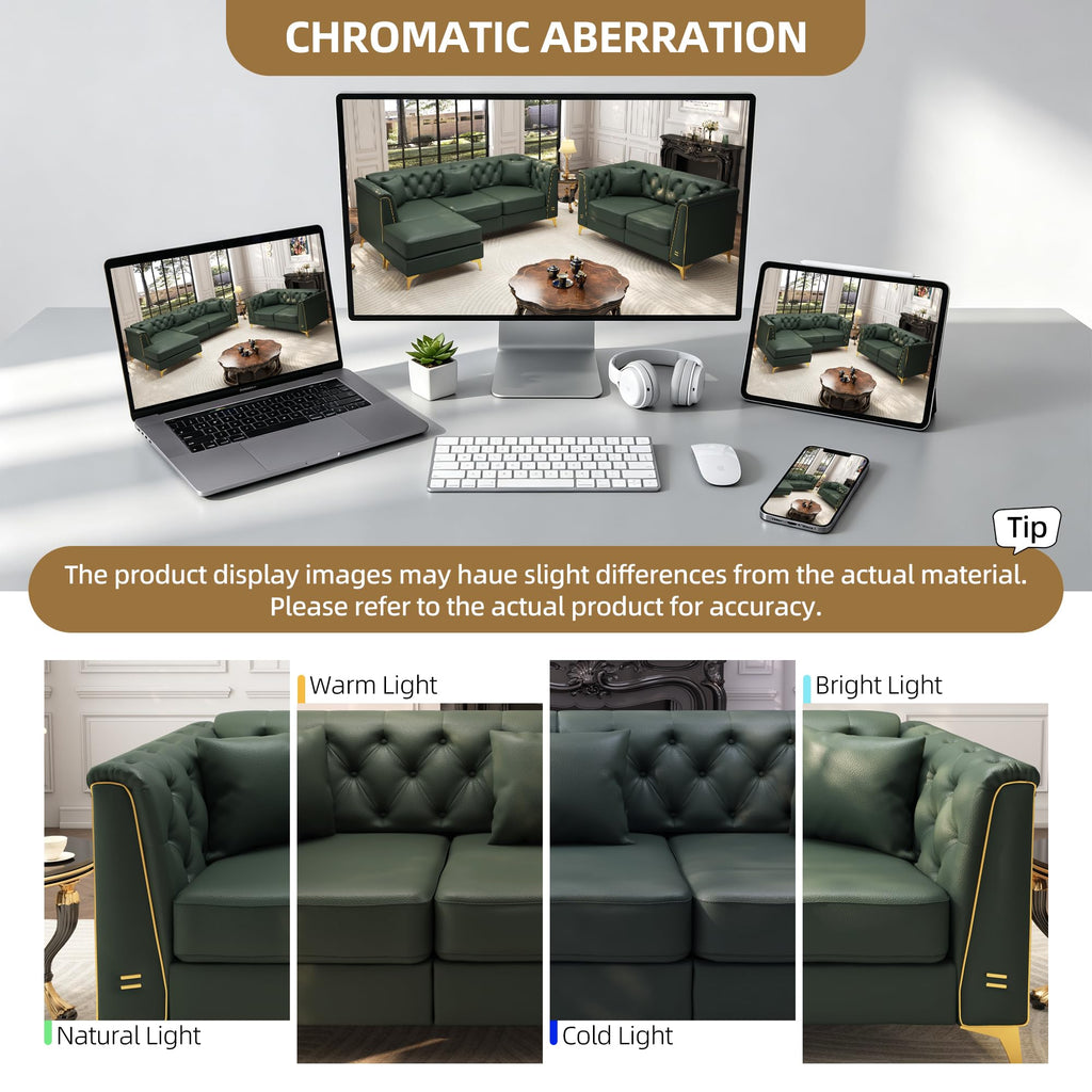 3-Piece Light Luxury Chesterfield Faux Leather Sofa Set (Green)