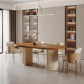 71" Oval Dining Table for 6, Brown Wood Dining Tabletop with White Dual-Pedestal, Mid-Century Modern Dining Room