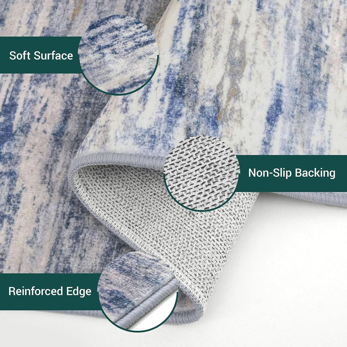 Abstract Rugs Washable Small Area Rug Grey-Blue