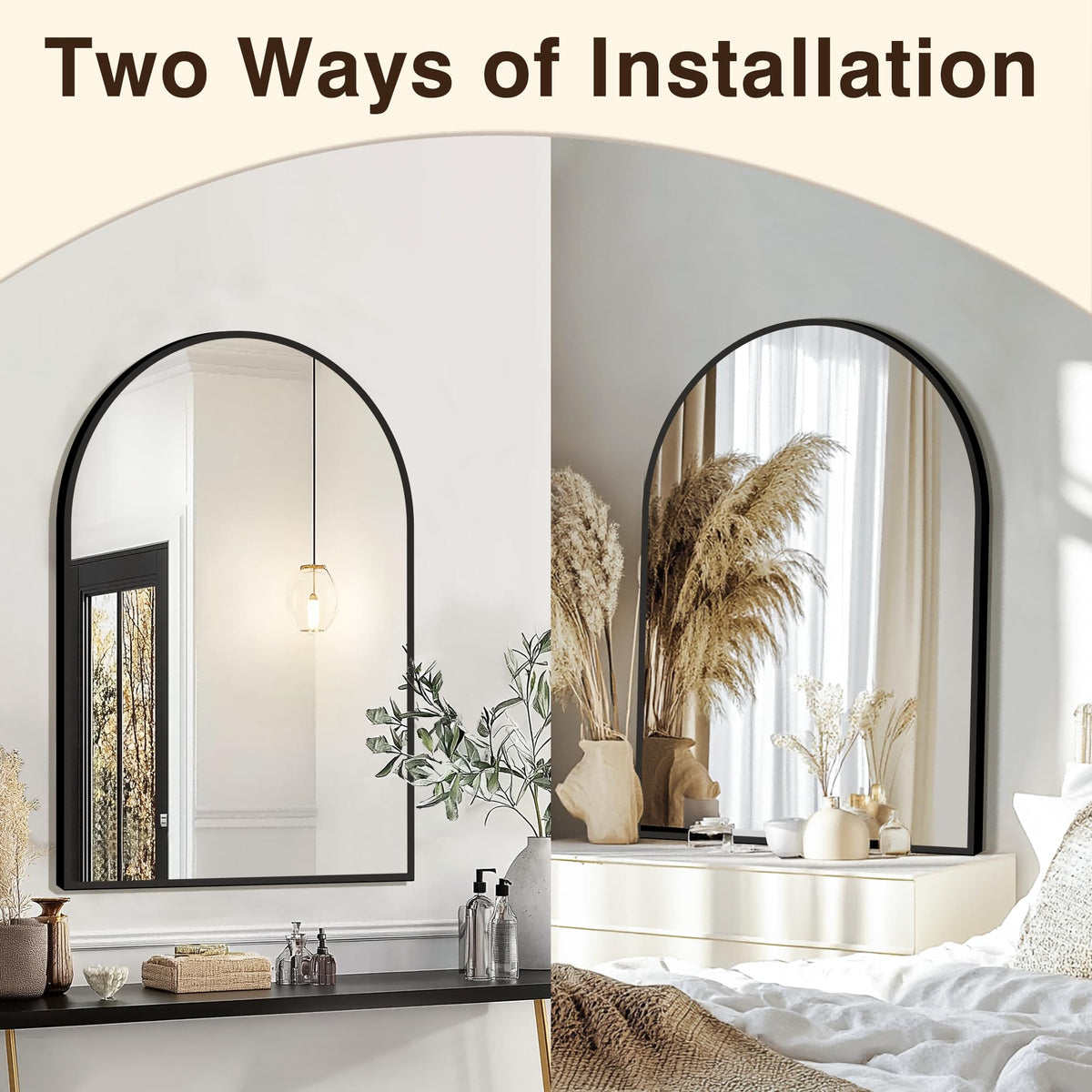 2 Pack 24" x 36" Arched Bathroom Vanity Mirror for Over Sink, Black