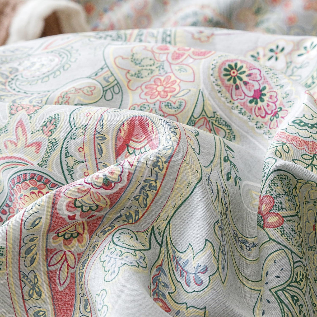 Pink Green Paisley Duvet Cover King 100% Cotton 3 Pieces Set