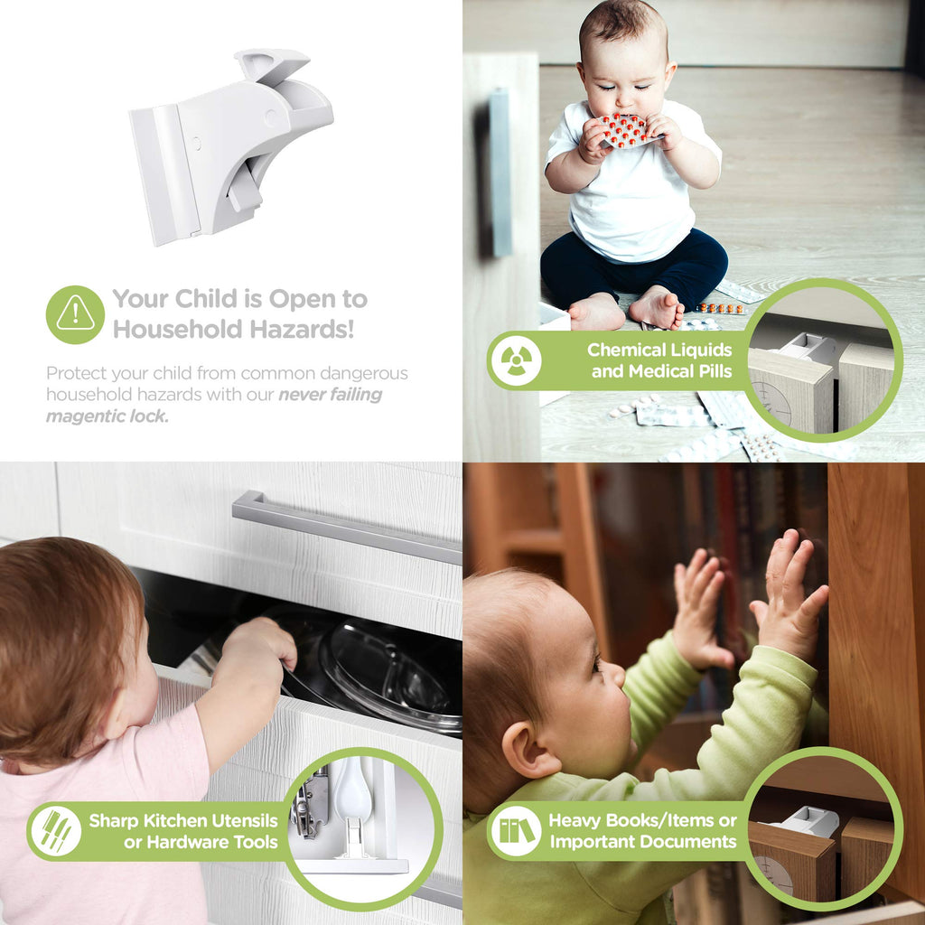 Magnetic Cabinet Locks for Baby Proofing, 4 Pack, 1 Key