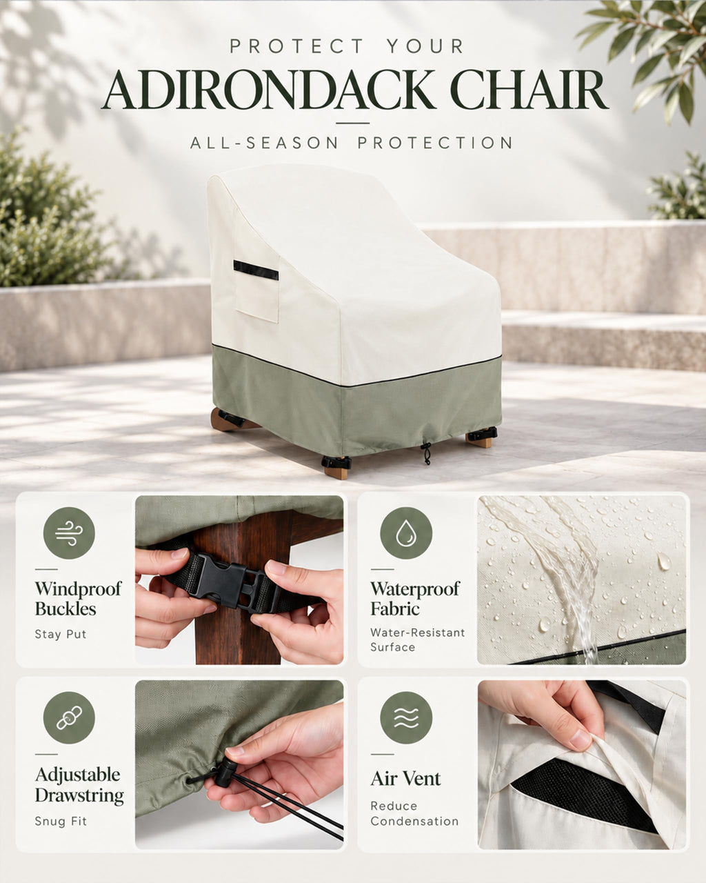 Patio Adirondack Chair Cover 2 Pack, Waterproof Heavy Duty Outdoor Chair Covers, Patio Adirondack Chair Cover for