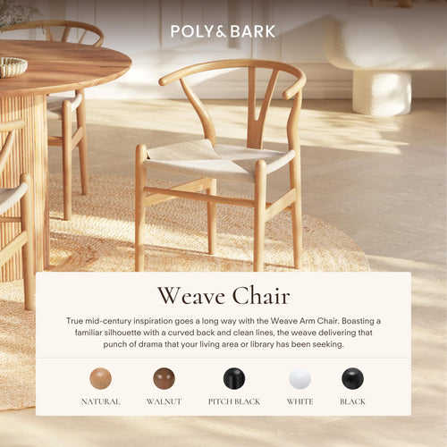 & BARK Weave Dining Chair - Mid-Century Modern Wishbone Dining Chair with Arms, Solid Wood Frame, Indoor Use - Oak