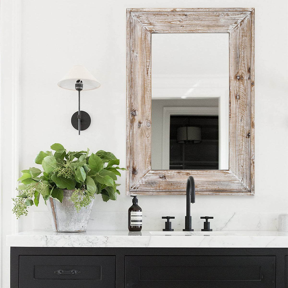 36 X 24 inch Wall Mount Wood Frame Bathroom Vanity Mirror Rustic Horizontal/Vertical Rectangle Mirror for Over Sink
