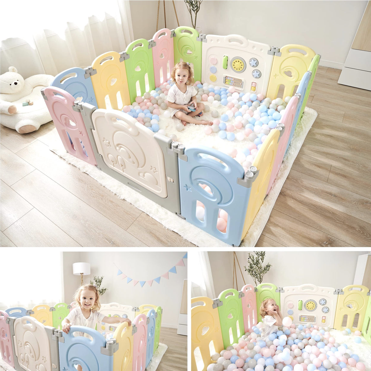 Cloud Castle Large 14-Panel Baby Playpen for Toddlers, Multicolor