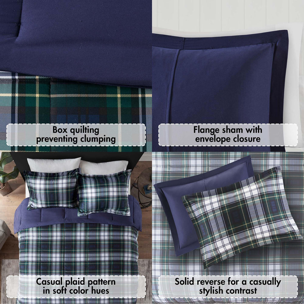Park Parkston Plaid Comforter Set, 3 Piece Navy