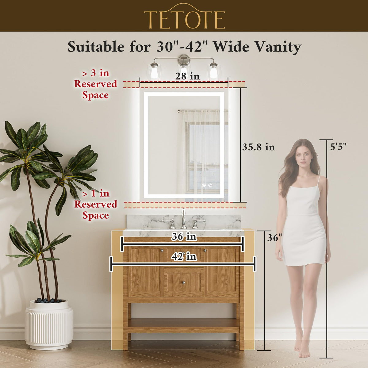 LED Bathroom Mirror with Lights 28 x 36 Frontlit and Backlit Light up Mirror, Brighter Lighted Bathroom Mirror