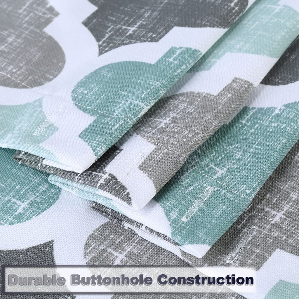 Fabric 84 Inch Long, Geometric Quatrefoil Pattern Poly-Cotton Farmhouse Extra Long, Aqua/Mint/Grey, 72x84 Inches