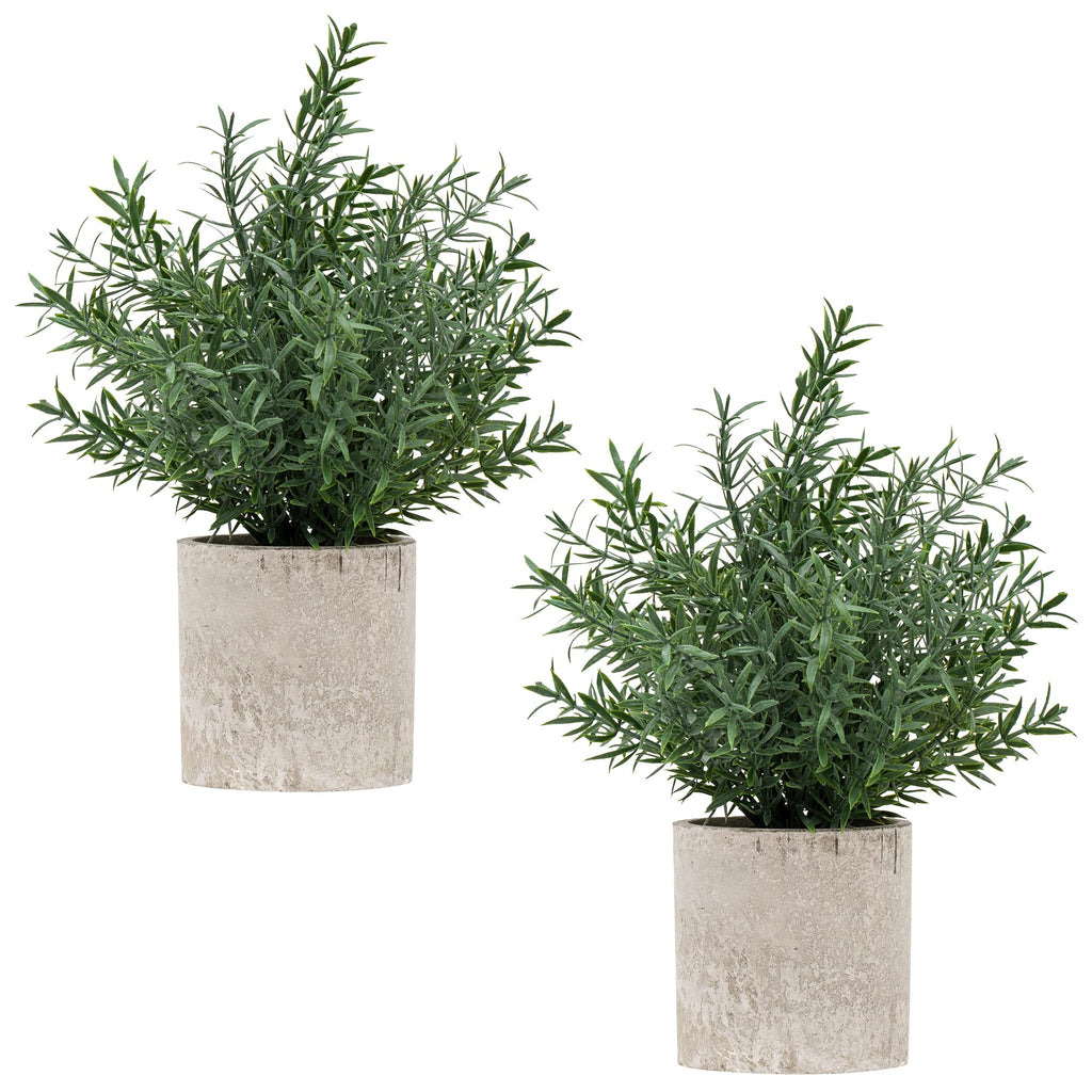 2 Pack Small Fake Plants Rosemary Potted, Green