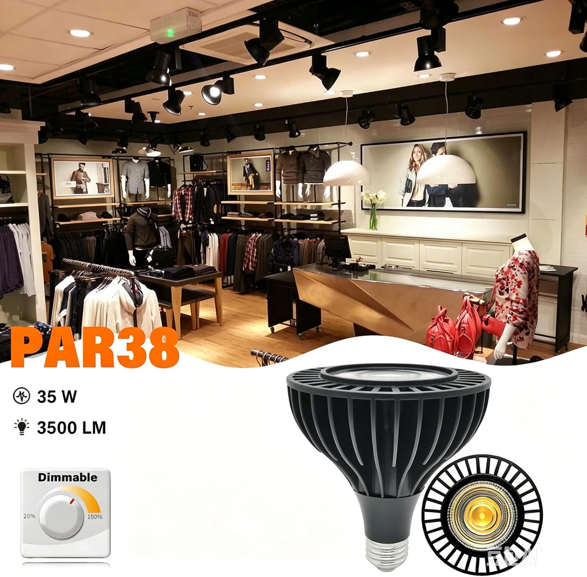 PAR38 LED Flood Light Bulb Dimmable, 35W 3300 Lumens 300W Equivalent 6000K Cold White, COB LED Outdoor Spotlight,E26