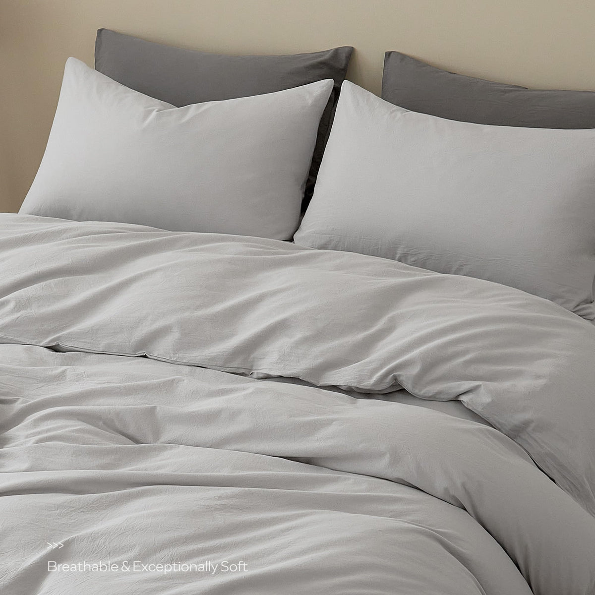 100% Cotton Duvet Cover Set, Washed Linen-Like Texture