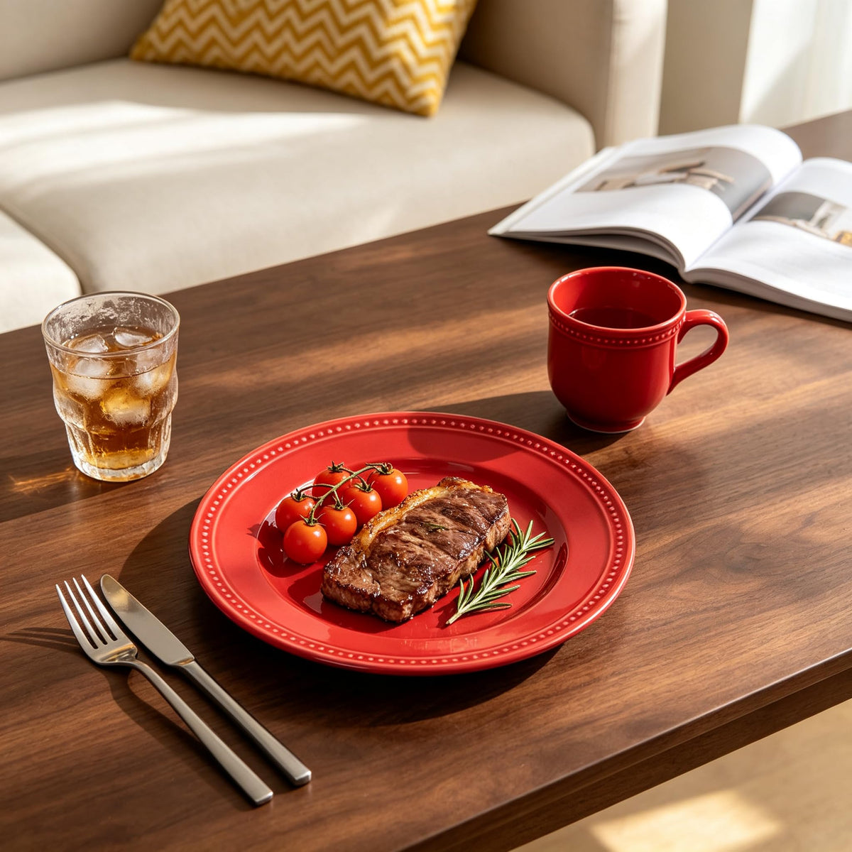 20-Piece Pearl Dots Stoneware Dinnerware Set, Red, Service for 4