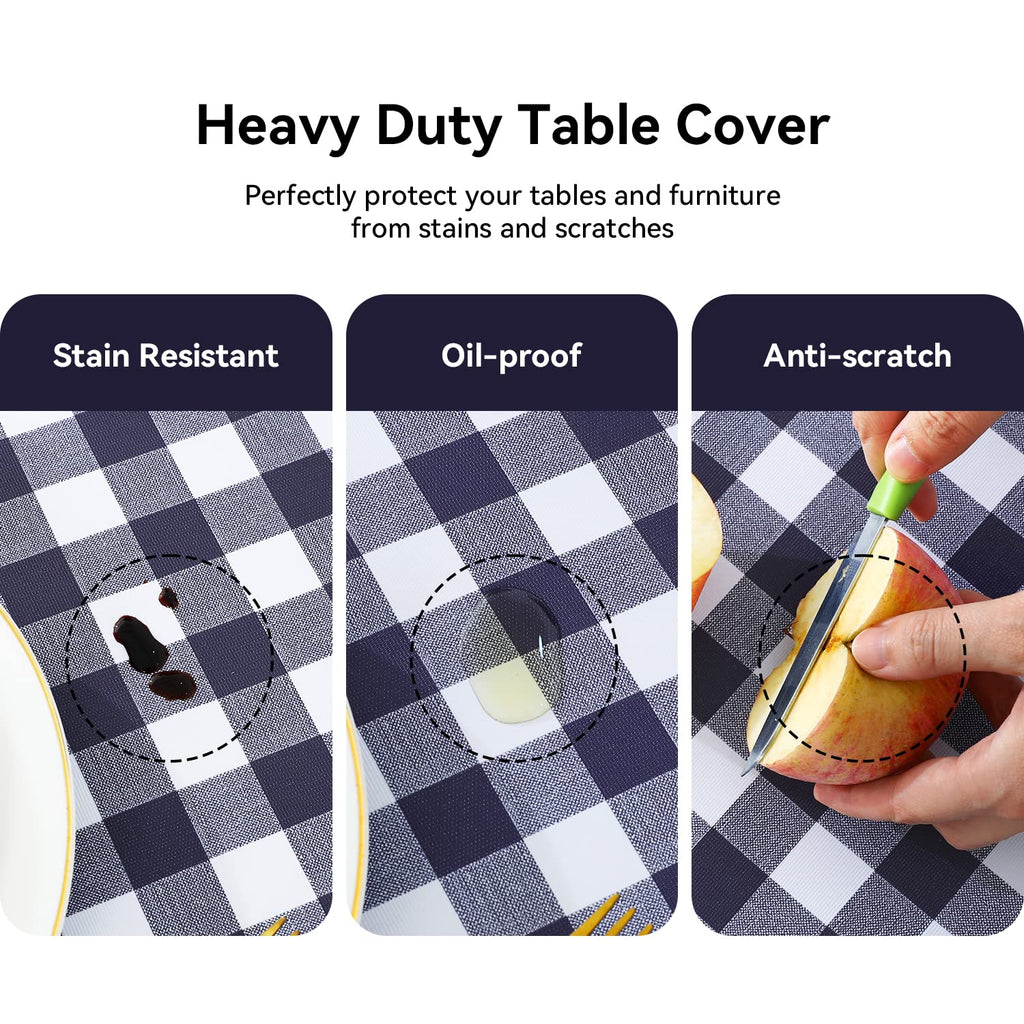 Gingham Vinyl Tablecloth, Rectangle 54 x 78, Navy Blue