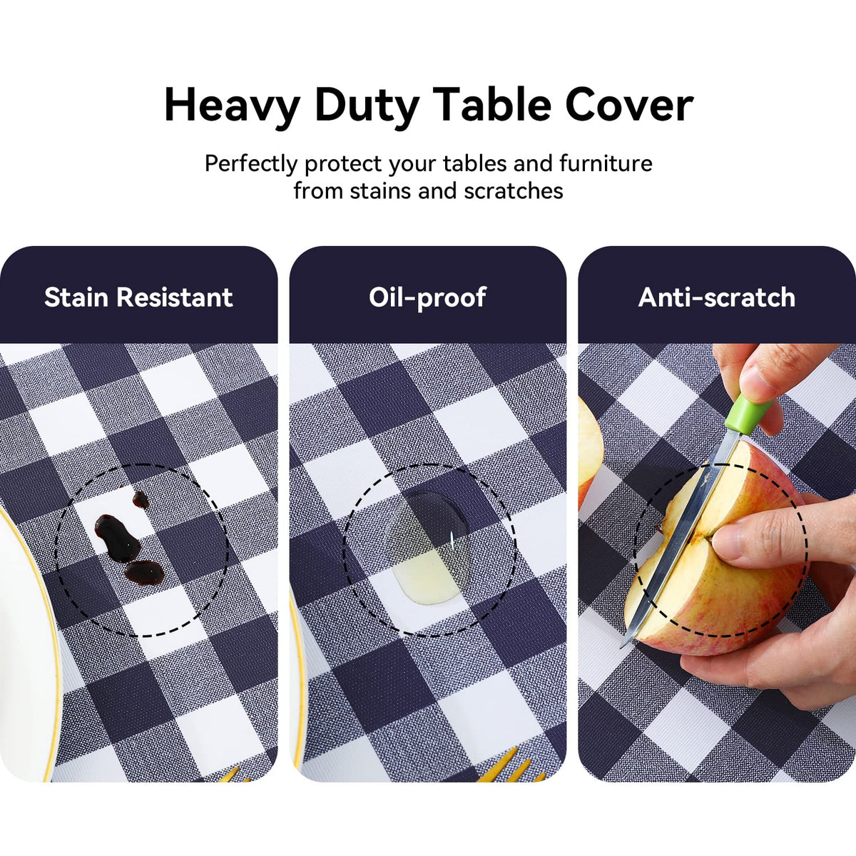 Gingham Vinyl Tablecloth, Rectangle 54 x 78, Navy Blue