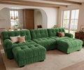 126" Extra Wide Modular Sectional Sofa, Comfy U-Shaped Cloud Couch w/ 2 Movable Ottoman, 5-Seater Chenille Deep Seat
