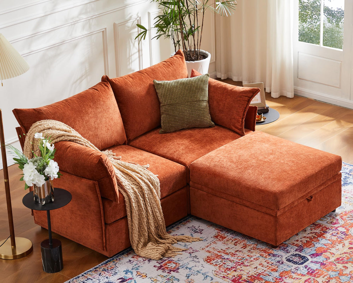 Luxury Modular Sectional Sofa, L-Shaped 3-Seat Couch with Storage Ottoman Deep Seat & Reversible Chaise Lounge