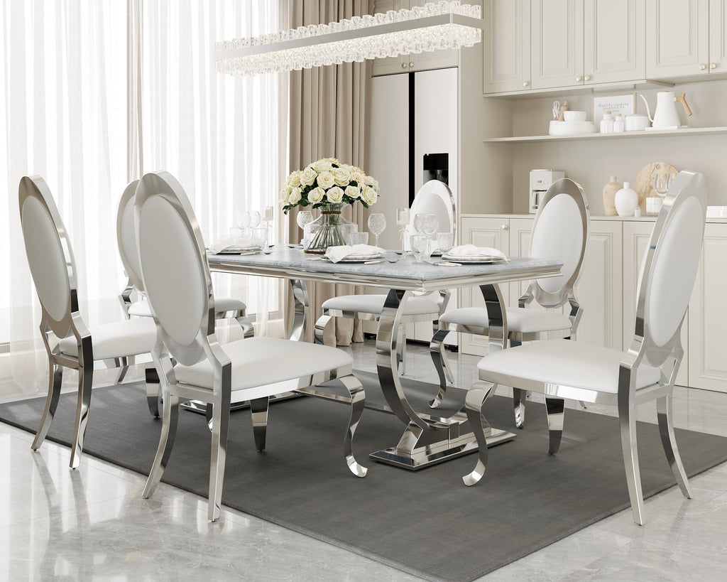 Dining Table, 70" Rectangular Modern Kitchen and Dining Room Table with Silver U-Base in Grey Silver