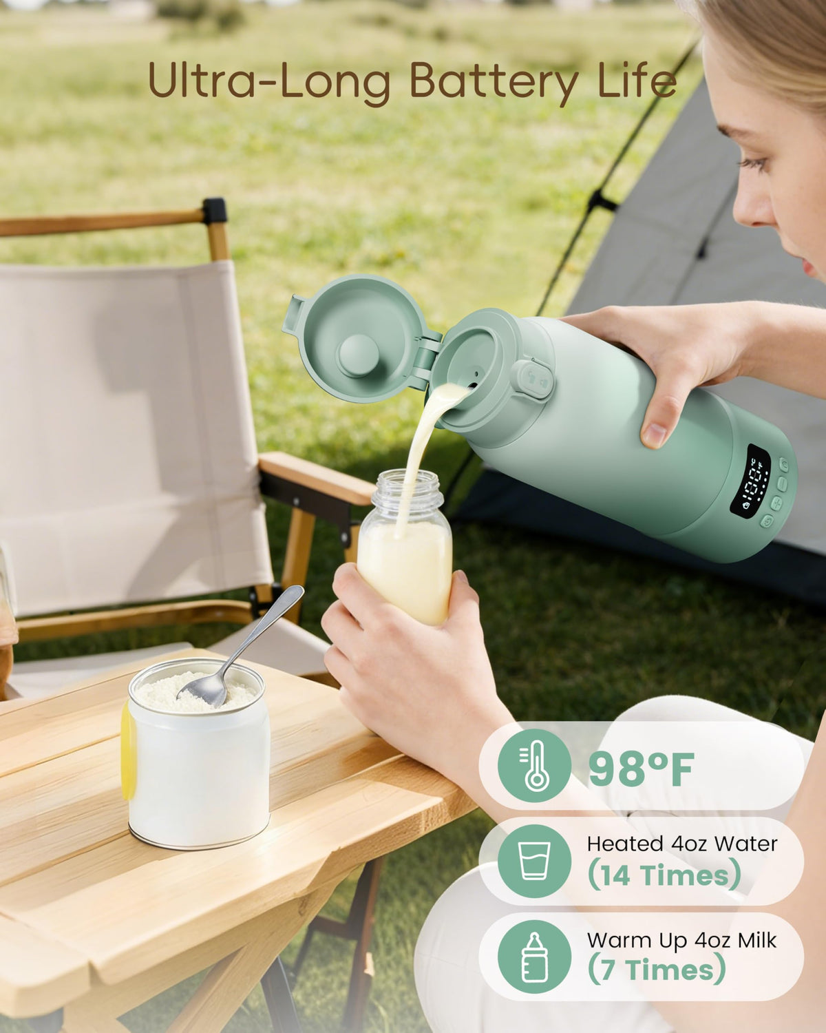 Portable Bottle Warmer for Travel, Baby Milk Warmer with Fast Heating & Long Battery Life, 17Oz Large Capacity 316L