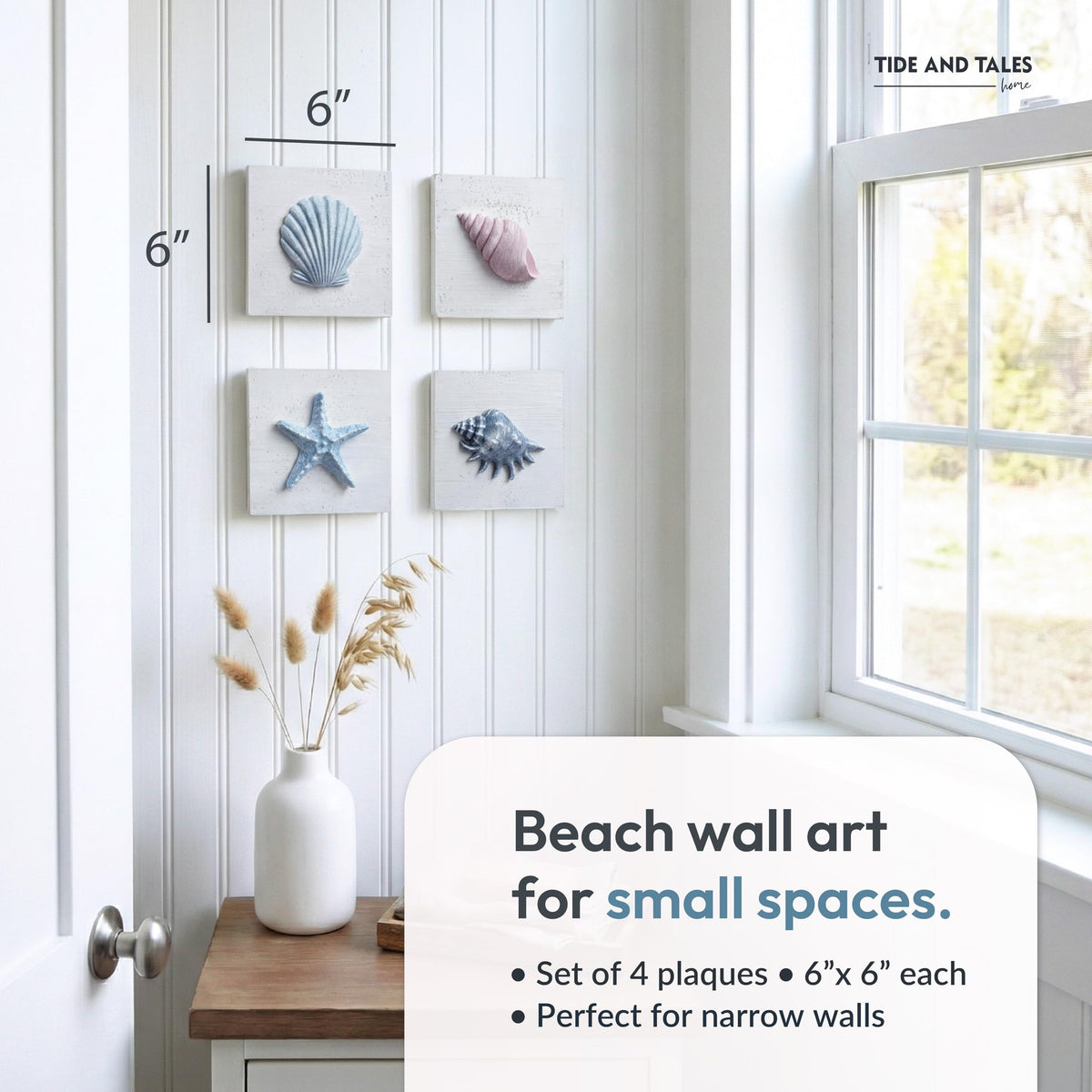 3D Seashell Wall Art, Coastal Bathroom Wall Decor, Set of 4