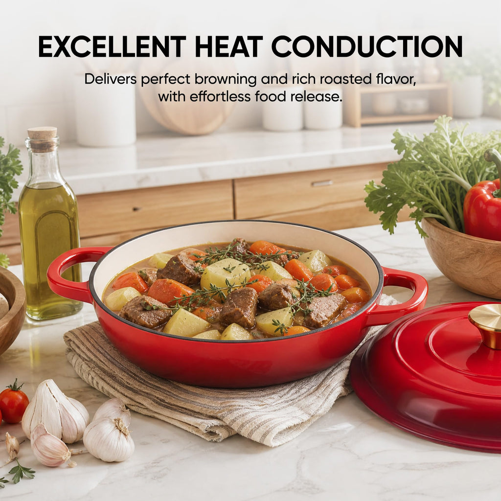 Dutch Oven Enameled Cast Iron with Lid - Big Dual Handles - Oven Safe up to 500°F - Classic Round Pot for Versatile