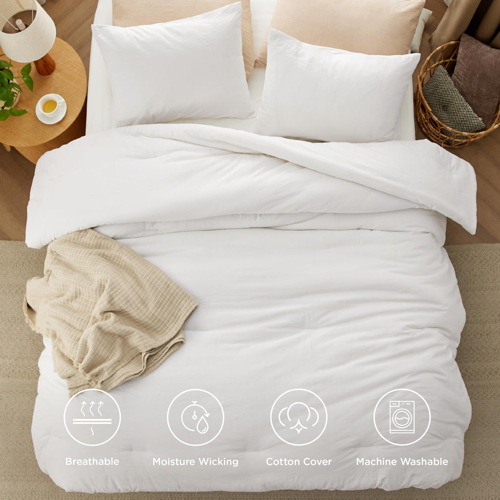 PureWoven Cotton Comforter Set Prewashed, White