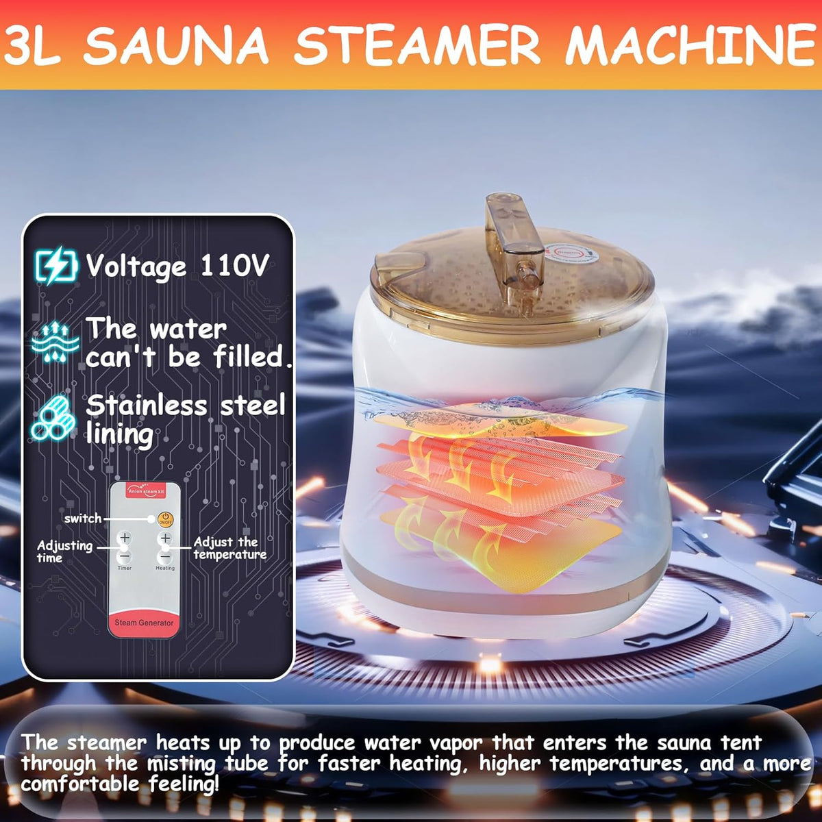 Red Light Portable Steam Sauna for Home, Infrared Sauna for Relaxation,Detoxification,1300W 3L Steamer