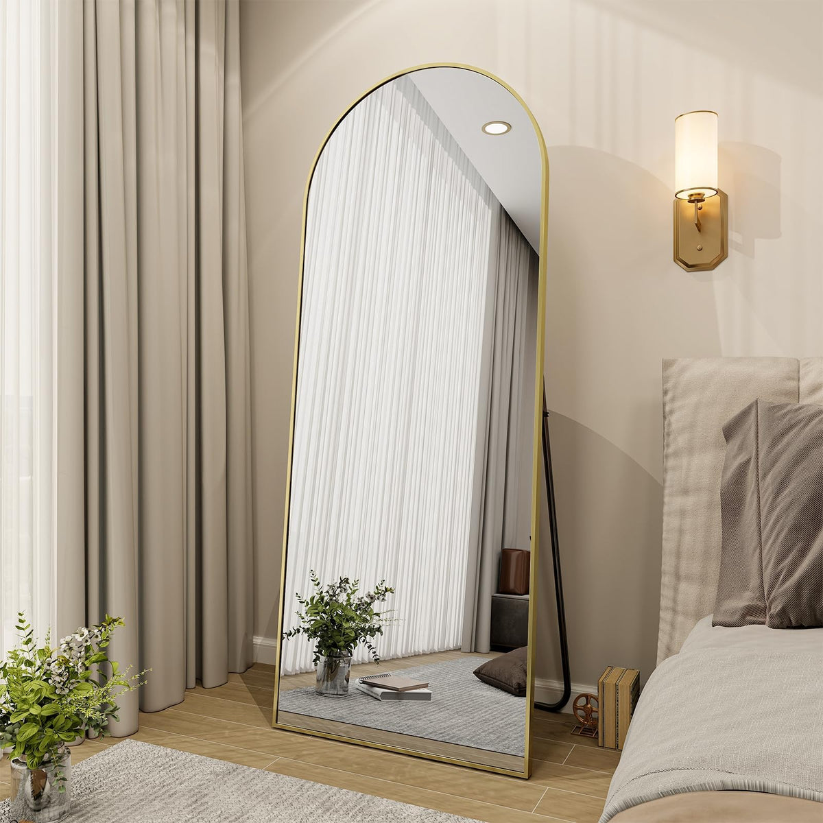 65" x 24" Arch Full-Length Mirror with Stand, Gold