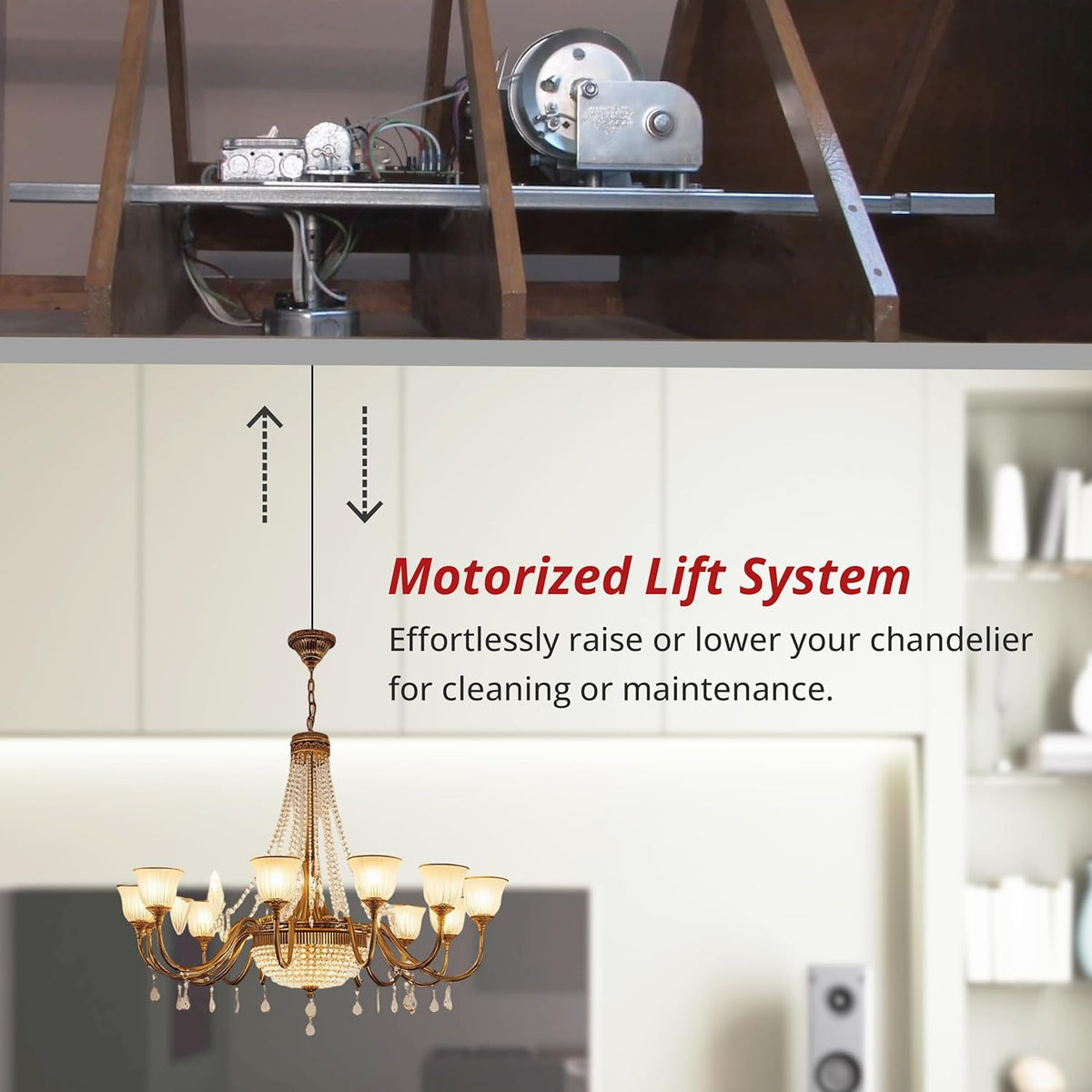 200 lb Motorized Chandelier Lift System with Remote Control, Residential Grade, Remote Mount – Light-Duty