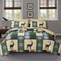 Comforter Set Plaid Patchwork Comforter Bedding-7 Piece Bed in a Bag, Rustic Soft Reversible Microfiber