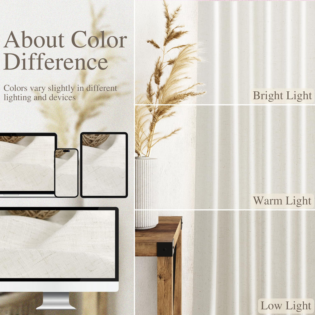 Cream Semi Sheer Linen Curtains 72 Inch Length Back Tab Rod Pocket Modern Farmhouse Coastal Decor Cream Cotton