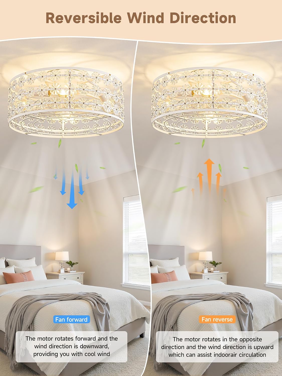 White Caged Crystal Ceiling Fan with Light & Remote