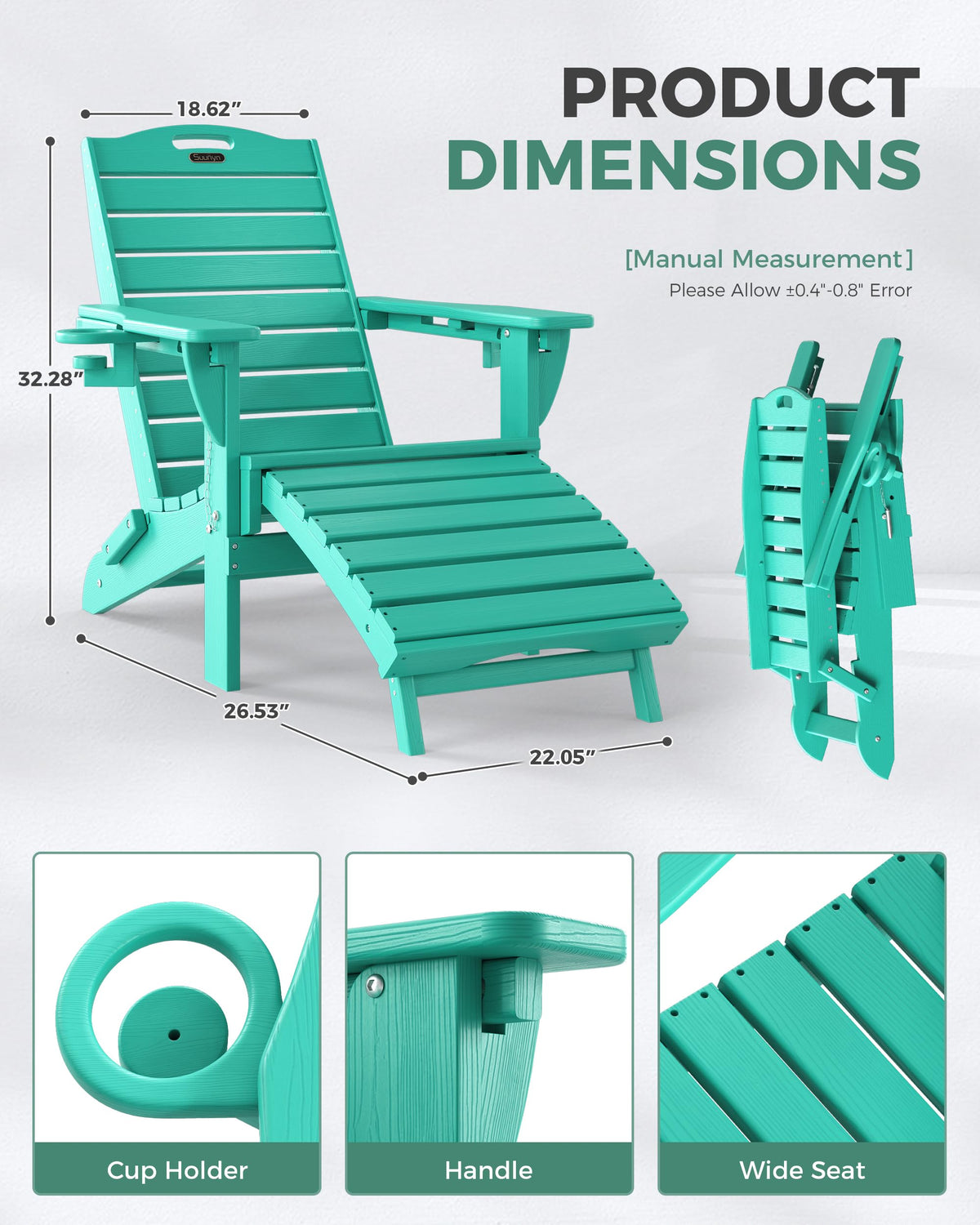 Adjustable Adirondack Chair Set of4, Outdoor Fire Pit Chair, Lakeblue