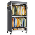 Rolling Clothes Rack with Cover, Heavy Duty Clothing Rack with Wheels, 120+ Garments Storage, Freestanding Portable
