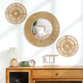 3 Pcs Boho Mirror Wall Decor, Natural Jute Woven Round Mirror, 19.7" Large Decorative Mirrors with 2 Wall Art