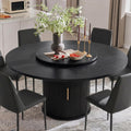 Inspired Saarinen Style 55" Fluted Round Dining Table for 4-6, Mid-Century Modern Kitchen Table with Rotating Tray, 2-Tier Storage Shelf