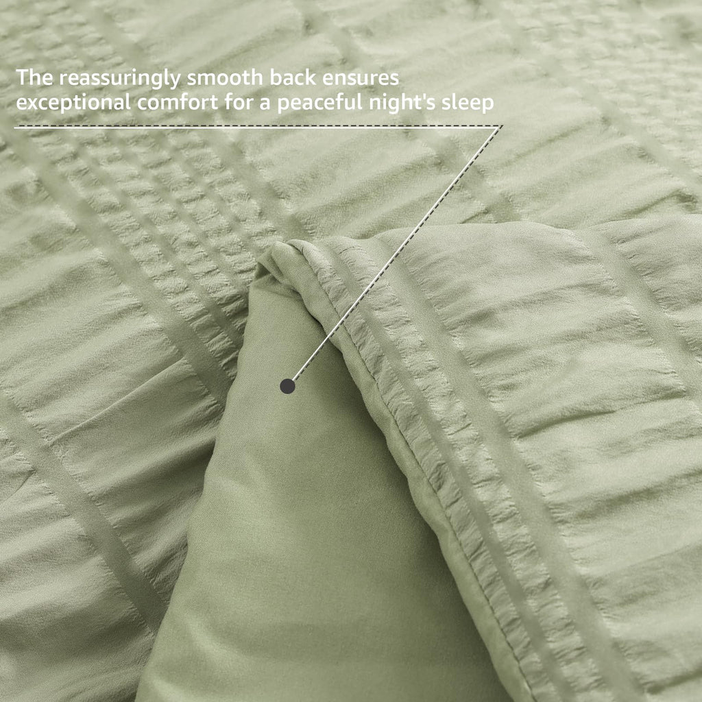 Full Size Comforter Set, 7 Pieces Sage Green Seersucker Bed in a Bag Full Size Soft All Seasons, Bedding Sets Full