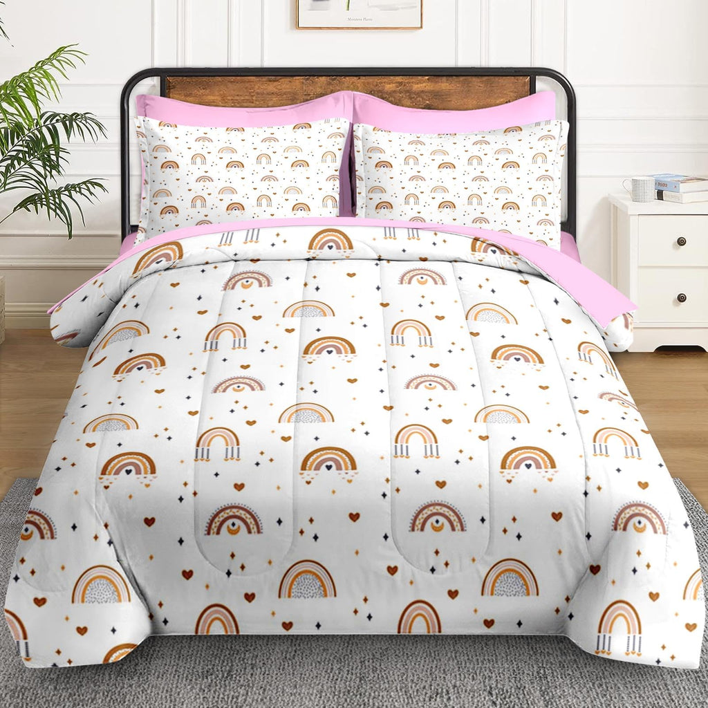 King Comforter Set with Sheets, 7 Pieces Boho Rainbow Bedding