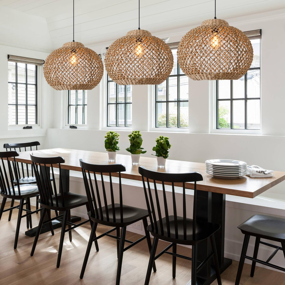 Rattan Pendant Light, 13.78" Seagrass Chandelier