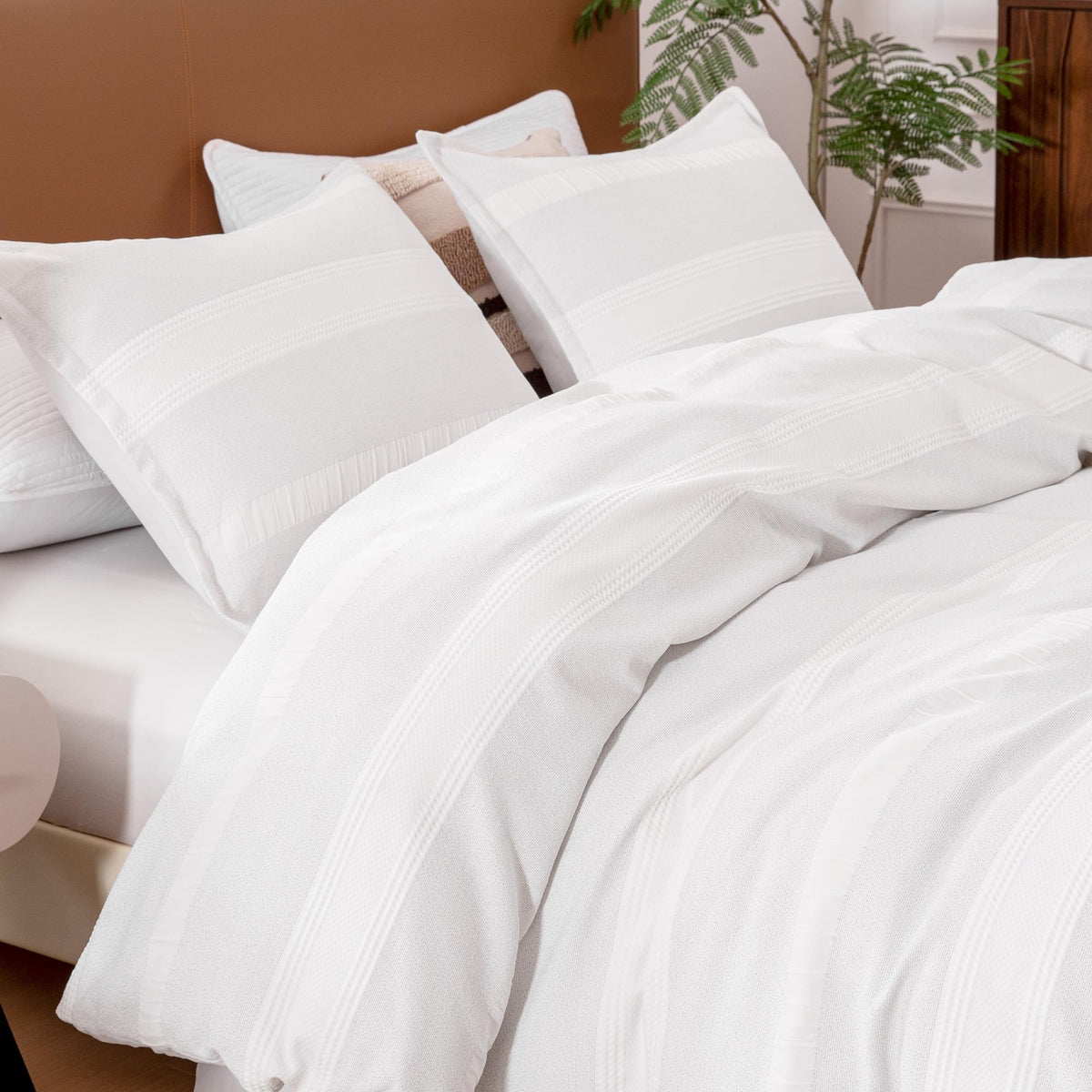 Full Duvet Cover Set, Striped Jacquard Bedding, Light Gray