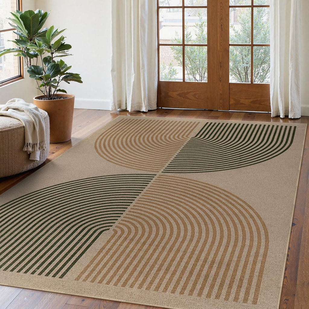 Modern Rainbow Easy Jute Rug, Washable Area Rugs Black Farmhouse Dining Room Rug, Contemporary Natural Throw Mat