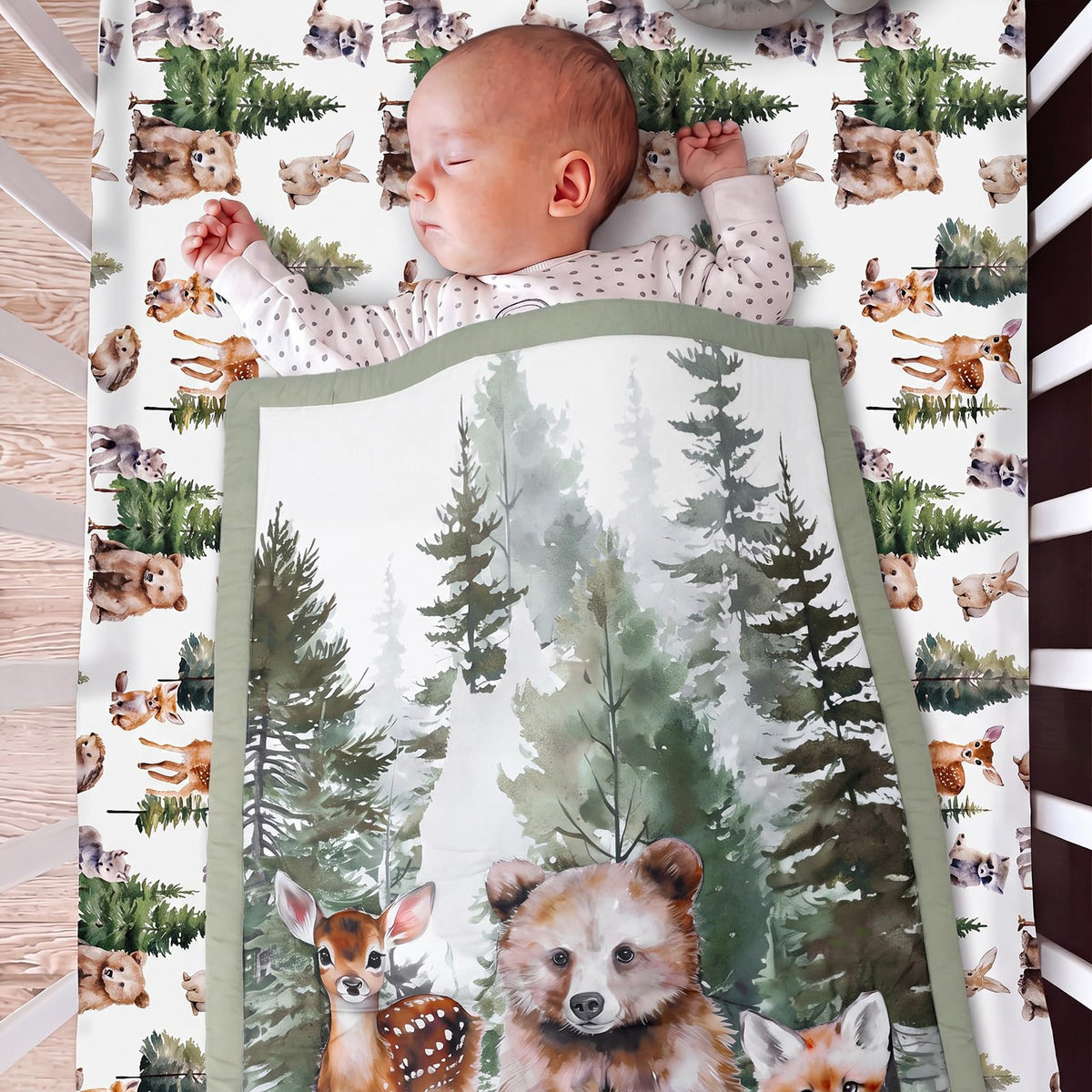 3 Pcs Woodland Animal Baby Crib Bedding Set for Boy