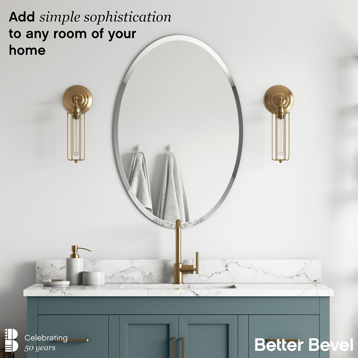 Frameless Oval Mirror, 24" x 36" Bathroom Wall Mirror w/Beveled Edge